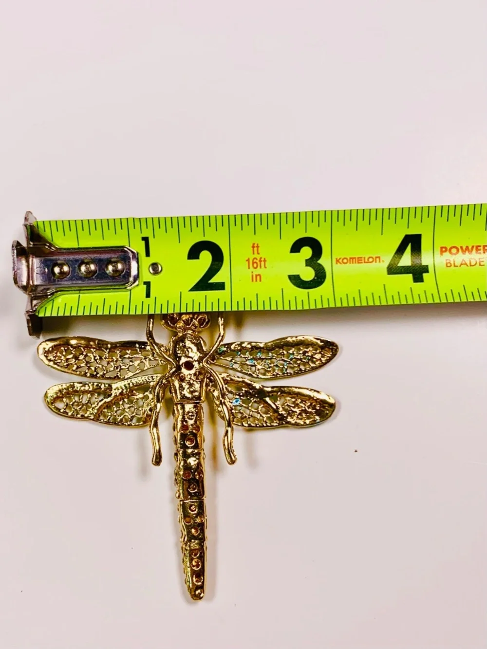 Sparkly Dragonfly Blue Winged Rhinestone Ornament Gold-Tone Holiday Christmas